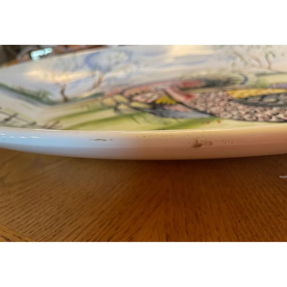 FB Co Italy Hand Painted Turkey Platter Large Oval Thanksgiving Serving Dish